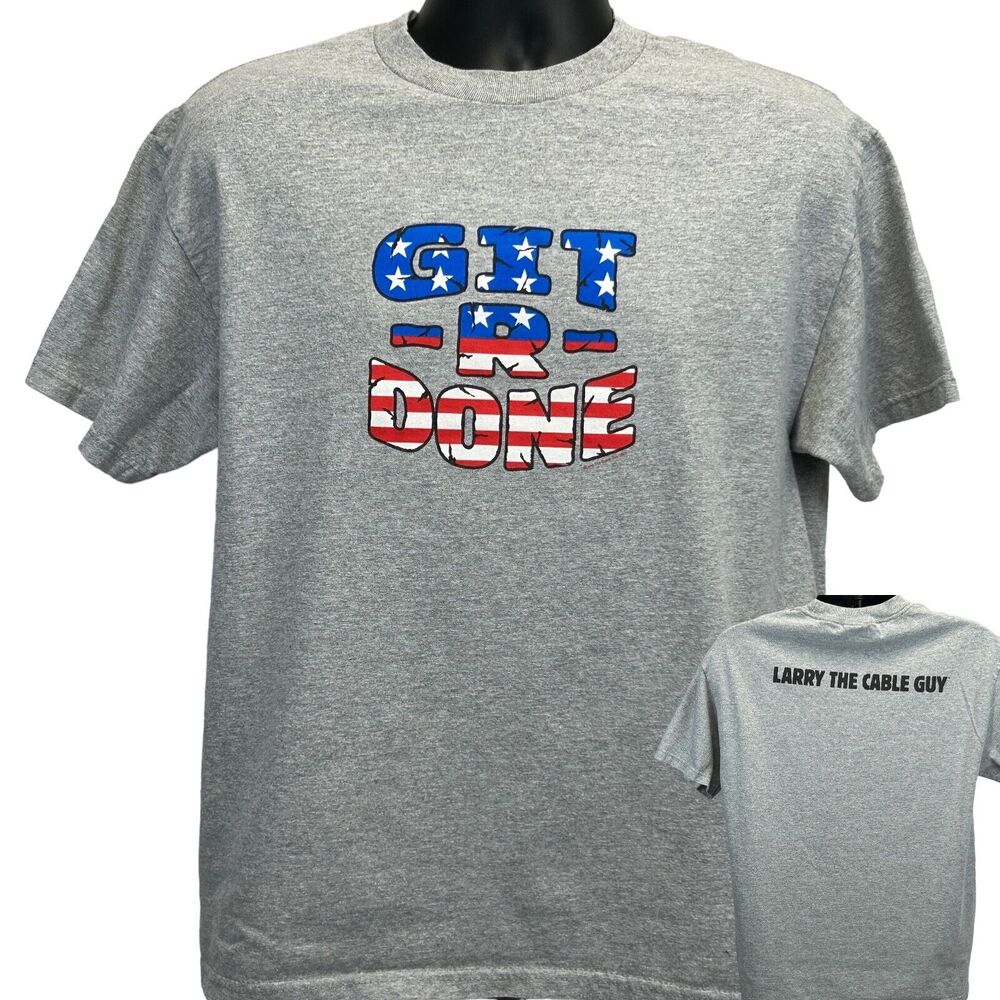 Vintage Y2Ks Larry the Cable Guy Git R Done T Shirt Gray Comedian Unisex L Large
